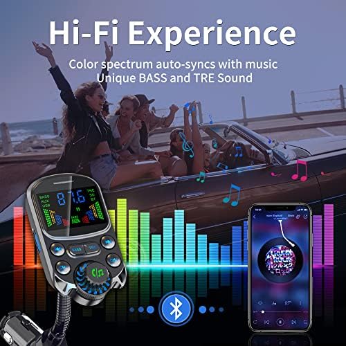 משדר Bluetooth FM לרכב, מתאם מכוניות Bluetooth אלחוטיות 5.3 עם מסך צבע, שיחות חינם ידיים [30W PD &
